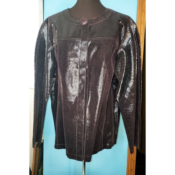 Chico's Reversible Leather & Shiny Plum Purple Snake Skin Jacket NWT Sz XL 3 - Picture 1 of 12